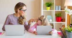 Child learning to use computer